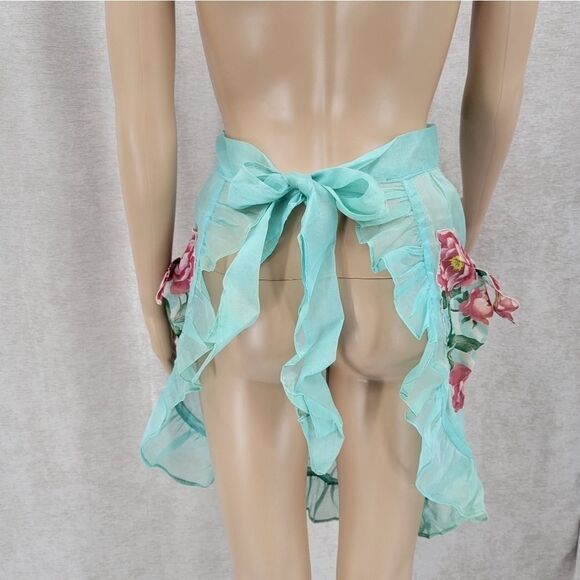 VINTAGE 50s Hostess Waist Apron Sheer Blue Sheer Ruffled - Picture 6 of 12